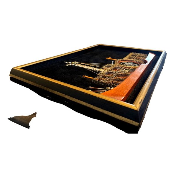 Vtg Velvet Steamboat Wire String Art Steam Punk Shadow Box Framed 70's - Picture 2 of 7